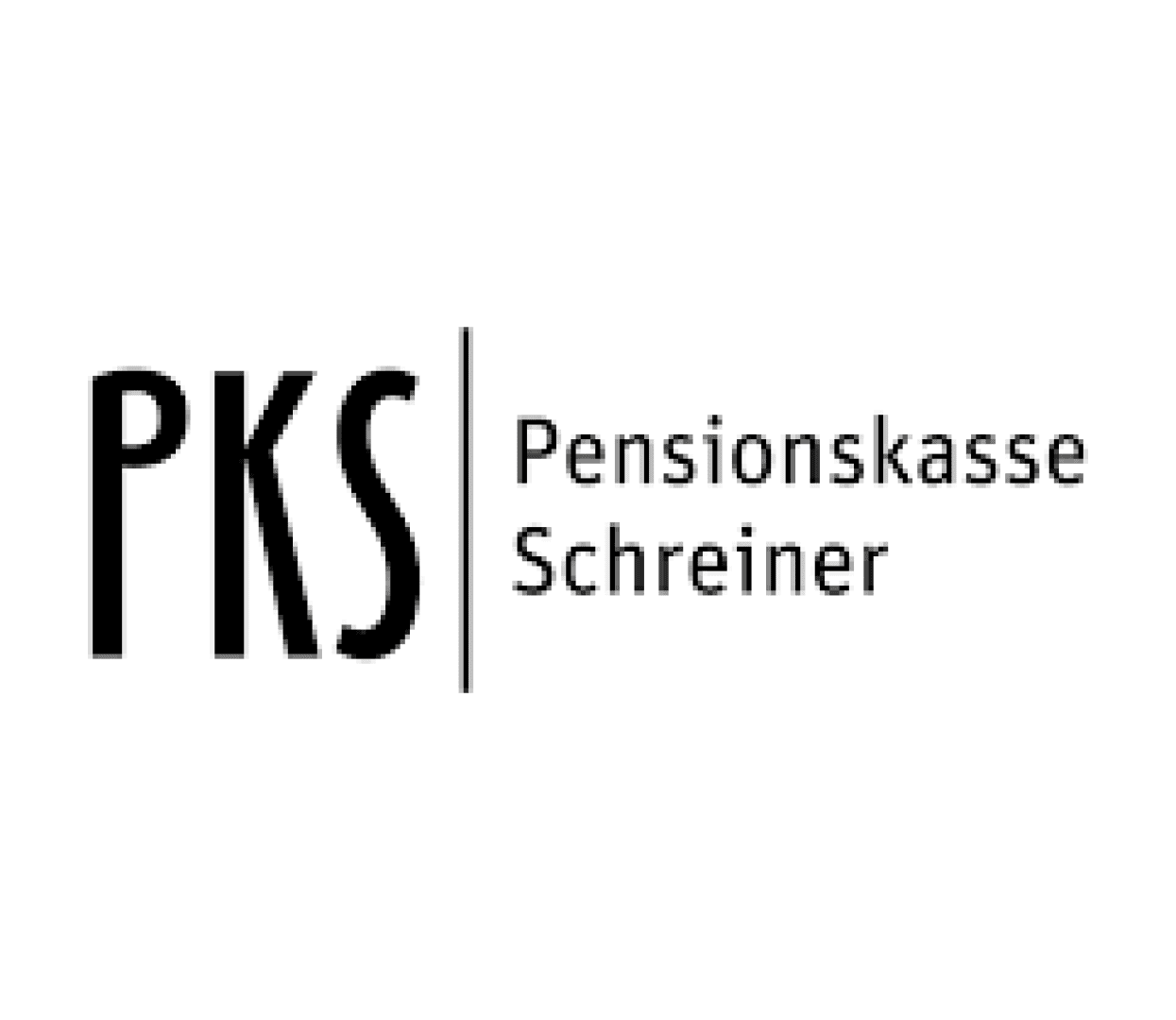 Schwarzes Textlogo mit PKS in fetter, großer Schrift auf der linken Seite, getrennt durch eine vertikale Linie von Pensionskasse Schreiner in kleinerer Schrift auf der rechten Seite, alles auf weißem Hintergrund.