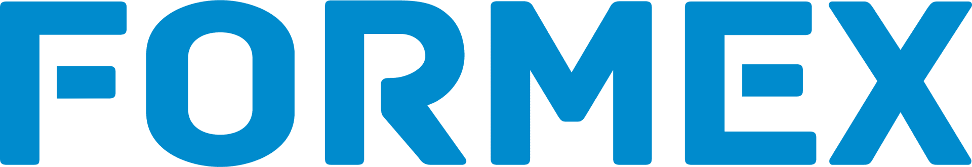 Das Wort FORMEX wird in fetten, blauen Großbuchstaben auf transparentem Hintergrund angezeigt.