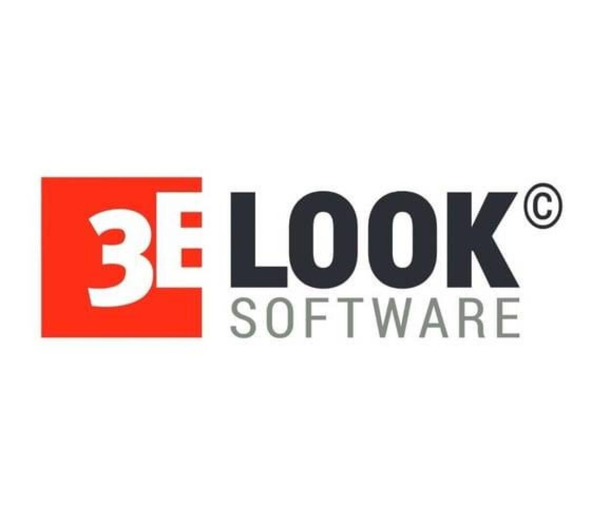 Logo de 3E LOOK SOFTWARE. Le 3E est en caractères blancs gras à l'intérieur d'un carré rouge, et LOOK SOFTWARE est en caractères noirs et gris à droite, avec un symbole de copyright à côté de LOOK.